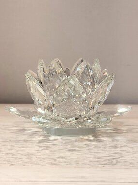 Large JM by Julien Macdonald Crystal Lotus Flower Votive TeaLight Candle Holder